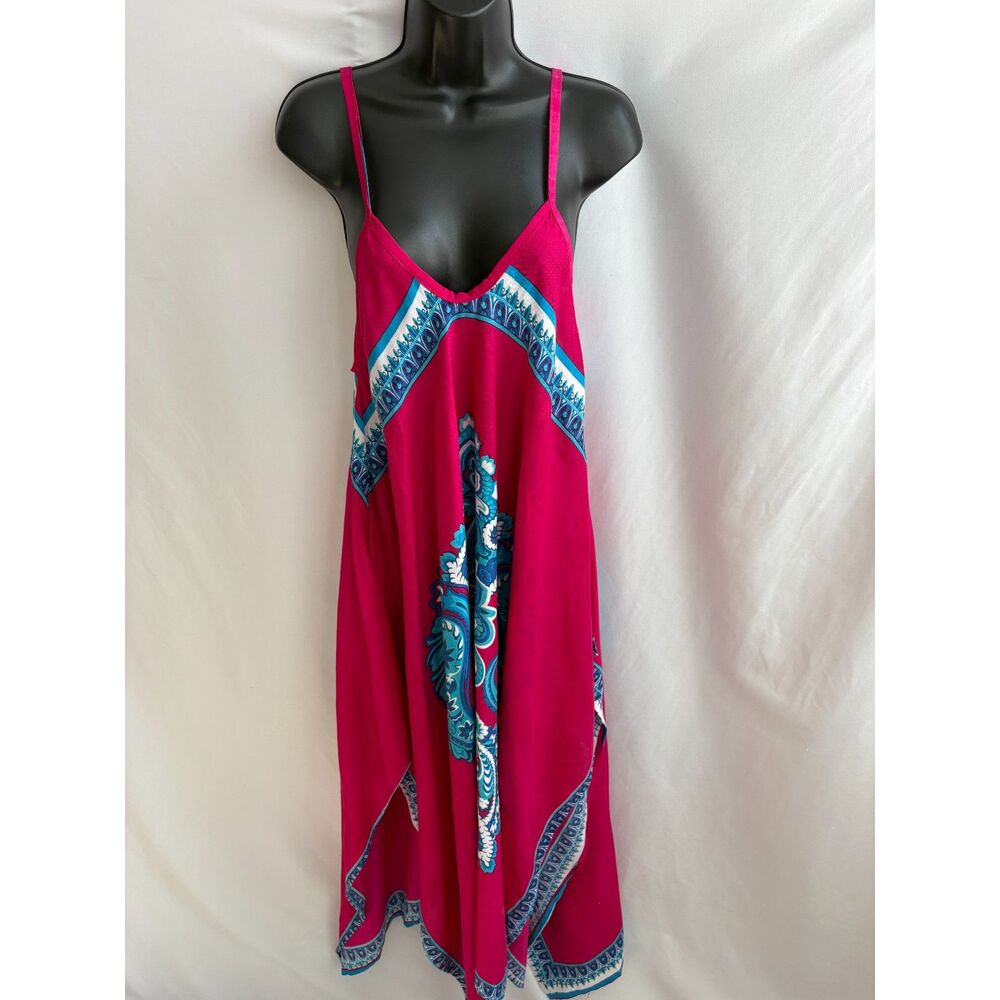 Advance Apparels Maxi Dress Pink Magenta Hawaii Free One Size Blue Boho Beachy